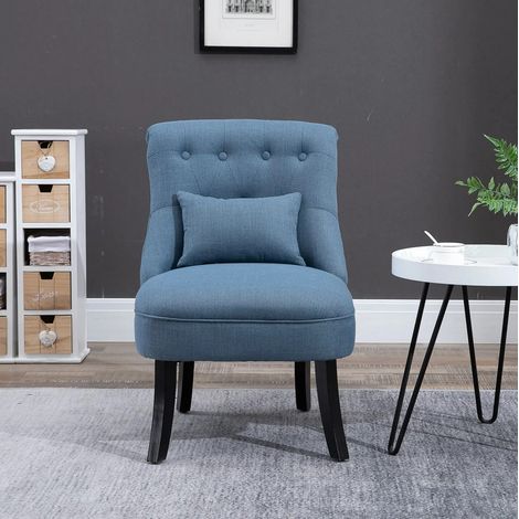 Poltrona relax in lino blu con cuscino schienale e gambe rialzate 52,5 x 69 x 77 cm (1/5)