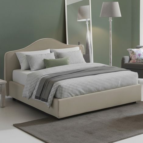Talamo Italia Cama matrimonial Annunziata, Cama contenedor con revestimiento de tela, 100% Made in Italy, Apertura frontal, con colchón de Cm 160x190 incluido, Tórtola, con embalaje reforzado (1/5)