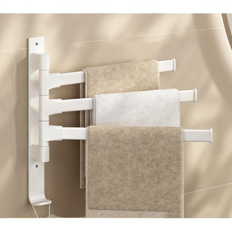 Porte-serviettes pivotant à 3 bras, épais et doté d'un crochet, gain de place, fixation murale - Beige (1/5)