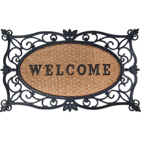 Paillasson élégant en fibre de coco et caoutchouc avec inscription "Welcome" (1/2)
