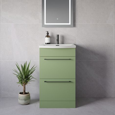 Napoli 390 Olive Green 500mm 2 Drawer Vanity Unit with Arc Basin - 500mm - Gunmetal Grey 320mm Handle