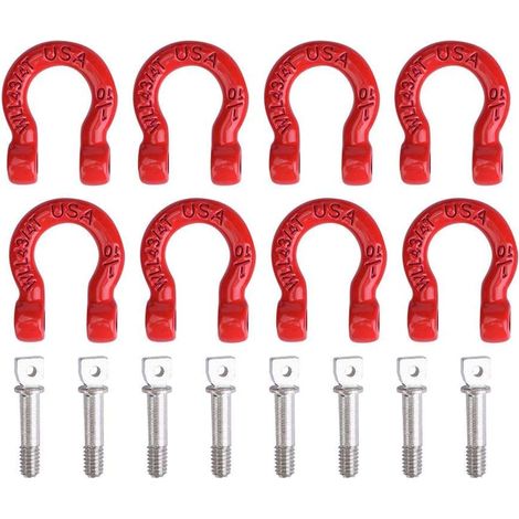 8PCS Boucle de remorque pour Maquette Voiture RC, Manille de remorquage en métal Verrouillage de Secours Accessoire pour Maquette RC Crawler (1/5)