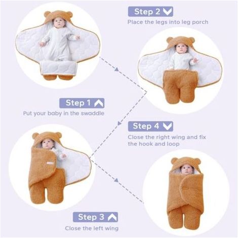 Tigrezy Unisex Baby-Wickeldecke, Babyschlafsack, Kapuzen-Wickeldecke S (1-3 Monate) (1/4)