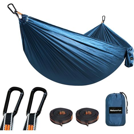 Hamac Ultra-léger de Voyage Camping 300 kg Capacité de Charge,(275 x 140 cm) Nylon à Parachute 2 x Mousquetons de qualités, 2 x Sangles de Nylon pour Jardin d'interieur/extérieur