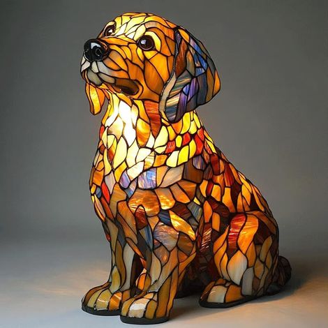 Lampe Nuit Chien - Résine Colorée - Design Rétrô - Pour Table - Idéal Décoration Intérieure et Cadeau Amoureux des Chiens - 1 Pièce (1/2)