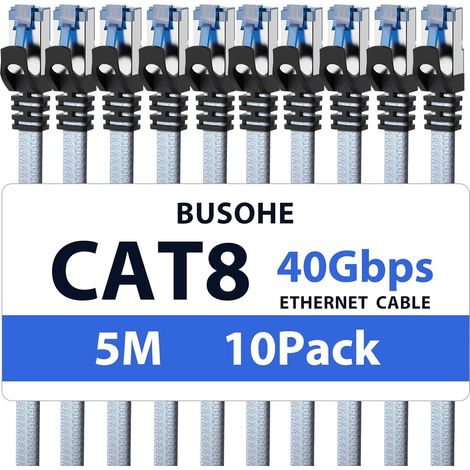 Cat 8 Câble Ethernet 5M (10 Pièces), Réseau RJ45 40Gbps 2000MHz (1/5)