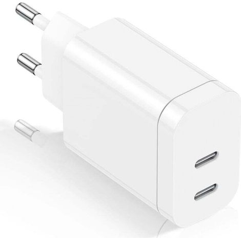 ZVD USB-C Schnellladegerät, 2-Port-Wandladegerät, Dual-Schnellladegerät kompatibel mit iPhone 15/14/14 Plus/14 Pro Max/13/12 Pro Max/Mini/11/XS/XR/X, iPad, Samsung, LG Crezuo