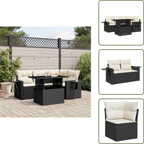 5-tlg. Garten-Sofagarnitur mit Kissen Schwarz Poly Rattan - Gartenmöbel Set - PE-Rattan Möbel - Outdoor Lounge - Gartenecke - Balkonmöbel (1/5)