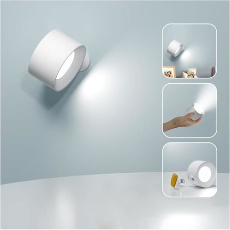 (Blanc)Applique Murale Interieur,Lampe Murale Touch LED avec Port de Charge USB Contrôle Tactile,3 Niveaux de Luminosité 3 Températ.[Z173] (1/4)