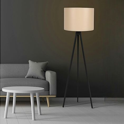 Lampadaire trépied noir et abat-jour beige KILIS (1/2)