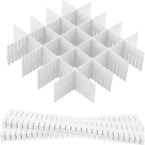 Separateur tiroir, 12 Unité(s), Grille Diviseur de tiroir, Réglable, Séparateurs de Tiroir en Plastique pour sous-vêtements, Chaussettes, Ceintures, Fournitures de Bureau (Blanc) (1/4)
