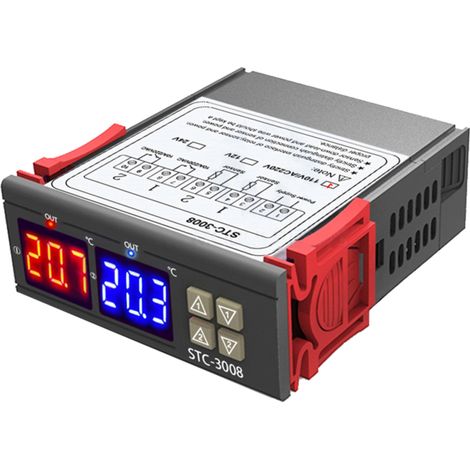 Termostato con dos pantallas digitales, controlador de temperatura con dos sondas NTC, sonda de calefacción y dos salidas de relé de 110-220 V. (1/5)