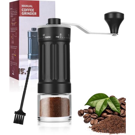 Molinillo de café manual, 40 niveles de molienda, ajustable, con muelas cónicas de cerámica, manivela manual de acero inoxidable de 360°, totalmente desmontable, para cafeteras espresso, de goteo y mo (1/5)