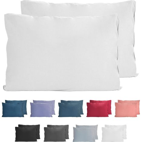 100% Coton Jersey Taie d'oreiller - Lot de 2-40x60 cm, Oreiller 150 g/m², Housse de Coussin, Blanc (1/5)