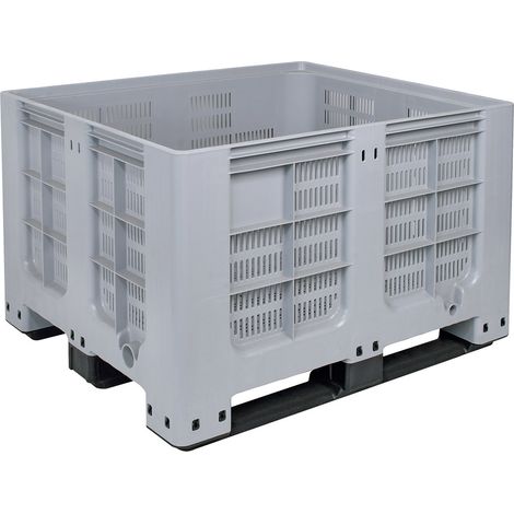 BRB Palettenbox, Industrieausführung, mit 3 Kufen, Inhalt 610 Liter, LxBxH 1200x1x760 mm, grau, Boden und Wände durchbrochen