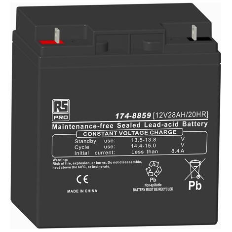 Batterie au plomb étanche RS PRO 12V 28Ah cyclique ( Prix pour Boîte de 1 )