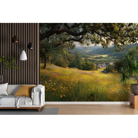 Papier peint campagne - chêne majestueux au soleil - 150 x 250 cm (1/2)