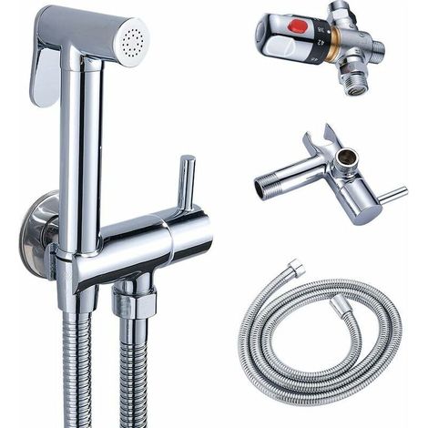 Kit Douchette WC Mitigeur Thermostatique Douchette avce Pulvérisateur à Main pour L'hygiène Intime Anti-brlure en Laiton Chromé Toilette Bidet Spray Set Douchette Bidet - (1/5)