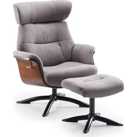 Fauteuil de relaxation manuel avec repose pied bois et tissu Arkos-Gris (1/5)