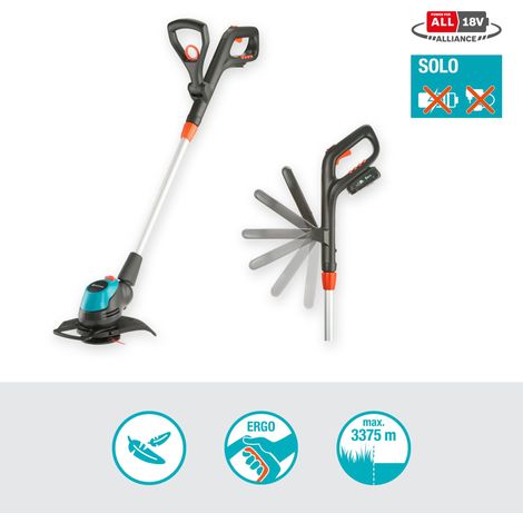GARDENA Cortabordes batería EasyCut 23 cm / 18V POWER FOR ALL cargador y batería no incluidos, mango ajustable, ancho corte 23 cm, recomendado 1125 m de borde de césped, sistema RotorCut (14700-55)