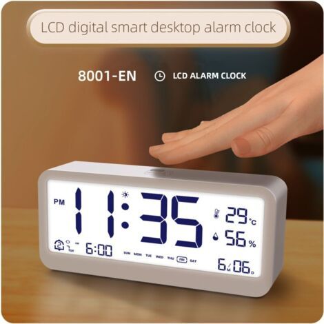 Horloge numérique multifonctionnelle 8001-EN, luminosité LED réglable, affichage de la température et de l'humidité, alarme, double mode d'alarme, mode éclairage nocturne (1/5)