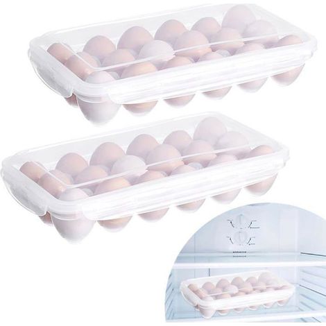 Set di 2 contenitori trasparenti ermetici per uova, adatti al frigorifero, per conservare 18 uova x 2 (36 uova in totale). (1/4)