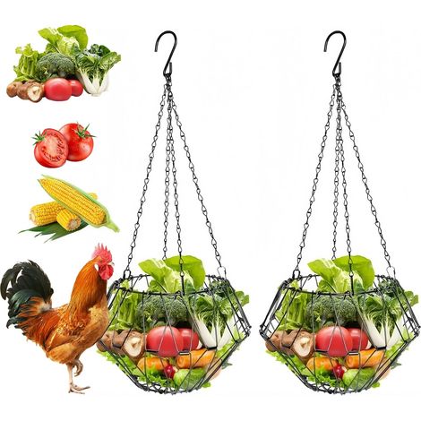 Lot de 2 mangeoires automatiques pour poulet - Filet d'alimentation pour poules et légumes - Filet à suspendre - Mangeoire à suspendre - Pour poulets (1/5)