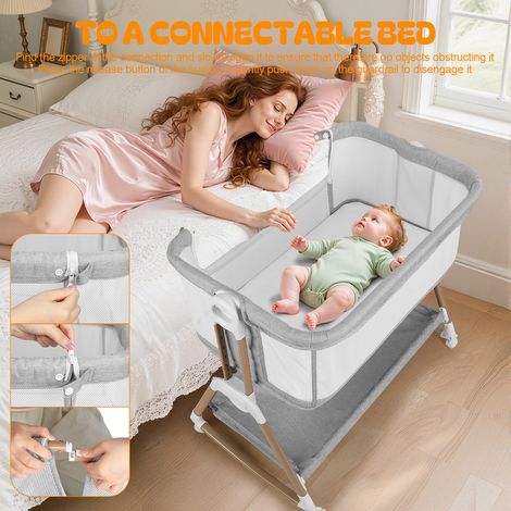 Beistellbett für Babys – 3-in-1-Babywiege – mit Matratze und Moskitonetz-Wickeltisch – Schaukel- und Neigungsmodus – 6-fach höhenverstellbar – für 0–18 Monate – 90 x 55 x 86 cm – Grau (1/4)