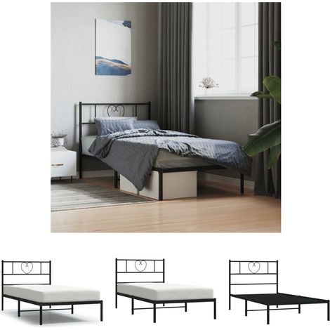 The Living Store Bettgestell mit Kopfteil Metall Schwarz 100x200 cm - Betten & Bettgestelle (1/5)