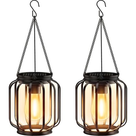 Lot de 2 suspensions solaires d'extérieur, lanternes suspendues en métal, suspensions solaires modernes en métal avec crochets (1/5)