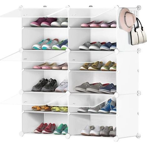 Meuble à chaussures blanc 80 x 30 x 90 cm – Rangement jusqu'à 24 paires – Matériau plastique PP – Design semi-transparent pour couloir (1/5)