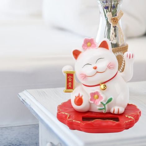 Gato Maneki-Neko Feng Shui con energía solar: Figura china colorida con brazo articulado, alimentada por energía solar para la decoración del hogar, la oficina y el automóvil (ABS, 8 cm, 63 g). (1/5)