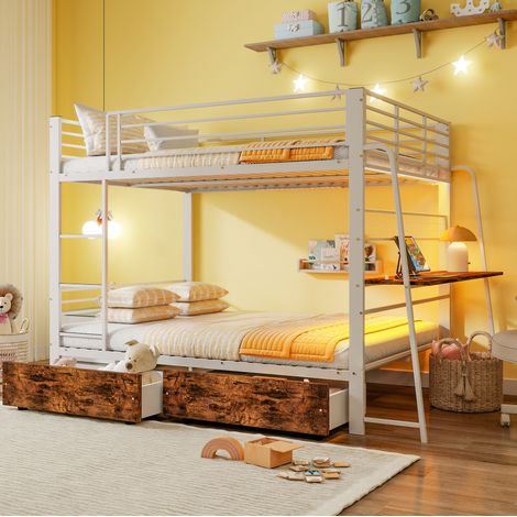 MODFU – Letto a soppalco per adulti 140x200 cm con scrivania e vani contenitore, LED RGB, USB-C, struttura in MDF/metallo, carico 250 kg – Bianco (1/5)
