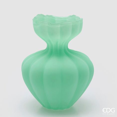 EDG Enzo De Gasperi Vaso Flow Sinuoso H 32 Cm D 26 Cm Waterproof Vetro Satinato Verde (1/4)
