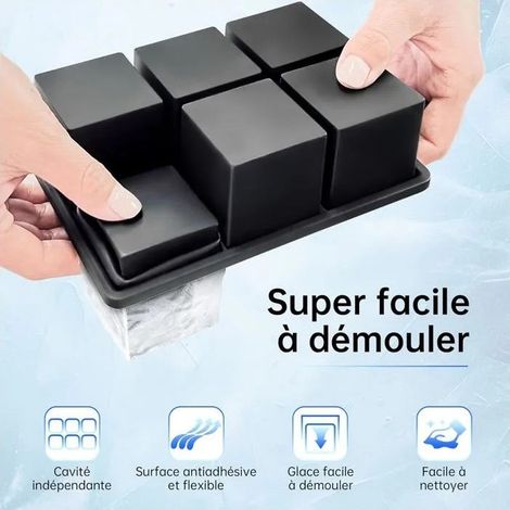 2PCS Grands Moule Glacon Silicone Avec Couvercle, Bac A Glacon, Sans BPA, Empilables Et Lavable Au Lave-vaisselle, Pour Whisky (1/5)