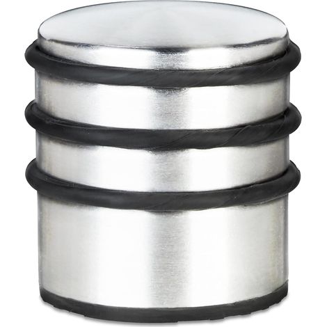 Butée de Porte Lourde, Arrêt de Porte avec Anneaux en Caoutchouc, Tampon de Porte en Acier Inoxydable et Caoutchouc, 7x6.2x6.2cm, Argent