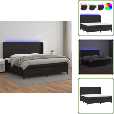 Cama con LED - vidaXL Cama box spring colchón y LED cuero sintético negro 200x200 cm - Cama de cuero sintético
