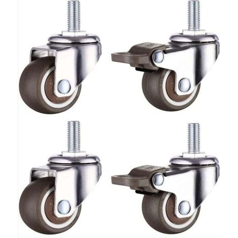 Pack de De 4 Petites Roulettes Destiné à Meubles - 25 Mm - , XU,Caoutchouc Souple Tpe - M6 X 15 Mm - Filetage (2 Pièces Equipé de Frein) (25 Mm) - KZQ (1/4)