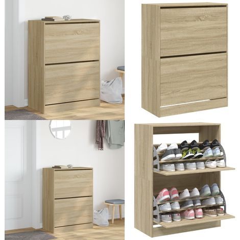 Mueble zapatero 2 cajones abatibles roble Sonoma 80x42x108 cm - Muebles de madera - Almacenamiento de zapatos