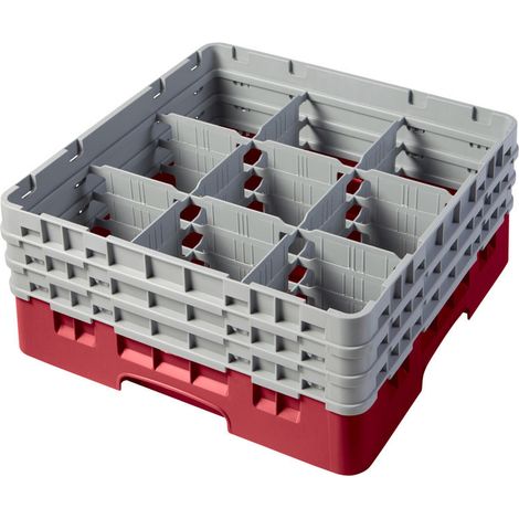 Casiers de lavage - 9 compartiments verres - Haut max 17.4 cm - 50 x 50 x 22.5 cm - Lot de 3 - Cambro