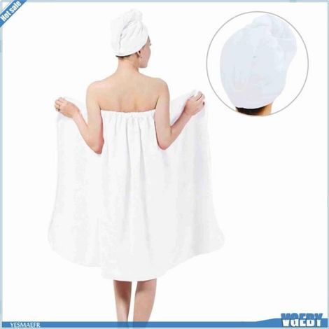 VGEBY Serviette enveloppe Femmes Soft Spa Bath Body Wrap Set Towel Paintes de peignoir avec des cheveux parapharmacie pluie Blanc (1/5)