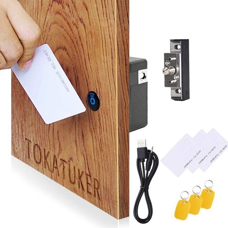 Serrure invisible pour armoire (dernier modèle 2025), verrou NFC caché, bloqueur RFID DIY avec alimentation par câble USB pour l'ouverture et la fermeture d'une armoire à boissons en bois. (1/5)