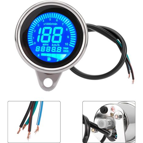 Compteur de vitesse Moto LCD 0-199km/h, Tachymètre Numérique avec Compteur Kilométrique, Jauge Électroargentée, Universel (1/5)