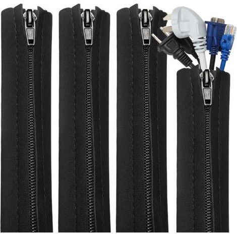 Lot de 4 manchons de gestion de câbles en néoprène avec fermeture éclair, housse de protection flexible pour câble de 50,8 cm (1/5)