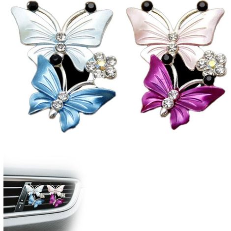 Set of 2 Butterfly-Shaped Clip-On Car Air Fresheners, Women's Car Accessory, Interior Car Decoration for Women, Aromatherapy (Pink + Blue) (1/5)
