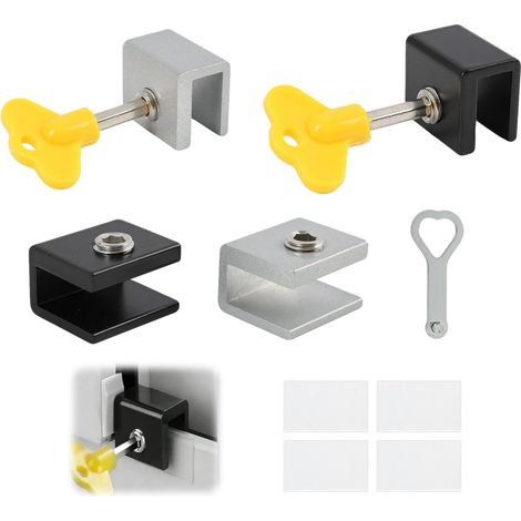 4 Pièces Verrou Baie Coulissante,Serrure Réglable Fenêtre et Porte Coulissante,Fermeture Sécurité Enfant,Butée de Serrure de Porte et Fenêtre,Acier Inoxydable avec Clé Hexagonale et en Forme de Cœur (1/5)