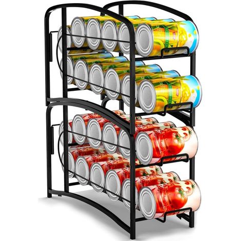 Lot de 2 supports de canettes empilables pour réfrigérateur, placard de cuisine, comptoir, garde-manger et rangement, noir