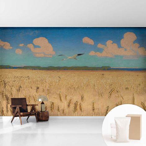 Papier peint intissé avec imprimé pour décoration intérieure pour rénovation a motif - Colle incluse gratuite Champ de blé 416x254 cm (1/5)