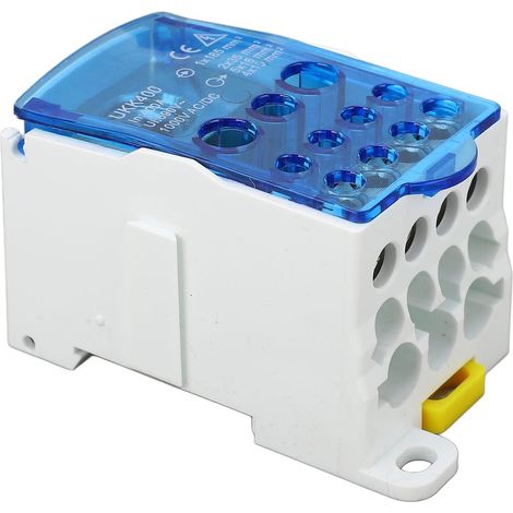 Bornier, UKK-400A 690V Boîte De Jonction, Bornier Rail Din, Boîte De Distribution De Terminal C45 Unipolaire Type Rail, pour Armoires De Distributio armoires Haute Tension (Bleu) (1/5)