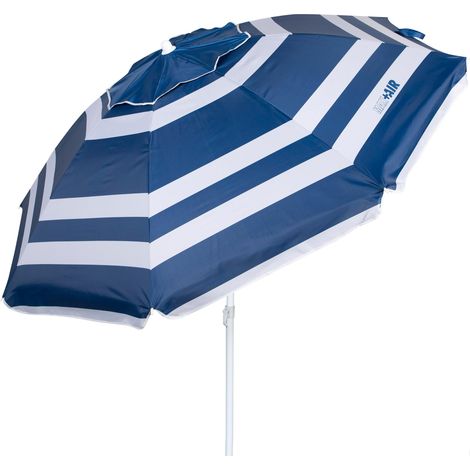 Parasol de Plage Coupe-Vent Ultra-Résistant, Mât Inclinable, Comprend Un Sac de Rangement avec Poignée de Transport, Grand Parasol de Plage de Style Marin (1/5)